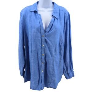 5 Women's Size 20W Foxcroft 20W Blue longsleeve button up 100% Linen